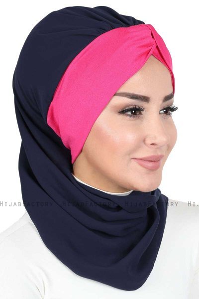 Gill - Marineblå & Fuchsia Praktisk Hijab