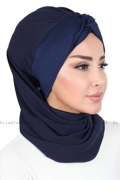 Gill - Marineblå & Marineblå Praktisk Hijab