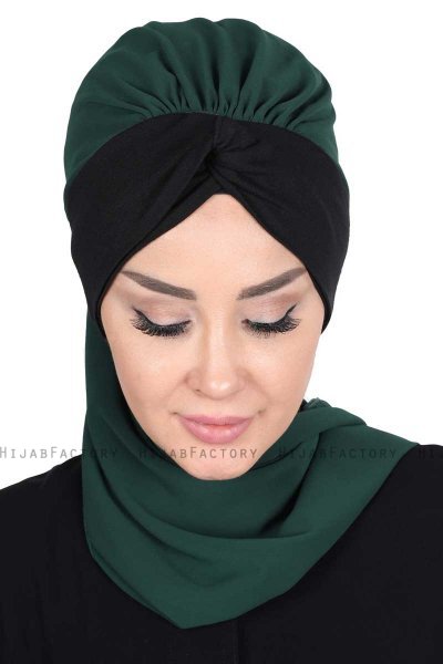 Gill - Mørk Grønn & Svart Praktisk Hijab