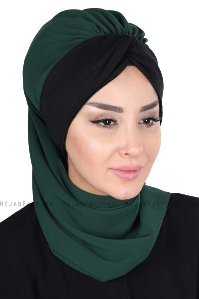 Gill - Mørk Grønn & Svart Praktisk Hijab