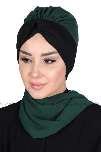 Gill - Mørk Grønn & Svart Praktisk Hijab