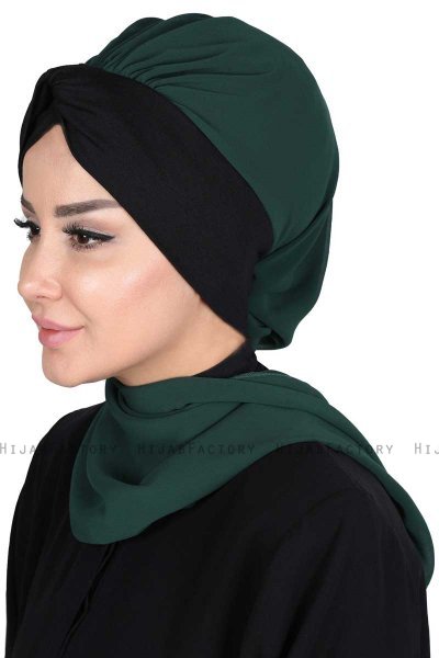 Gill - Mørk Grønn & Svart Praktisk Hijab