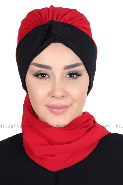Gill - Rød & Svart Praktisk Hijab