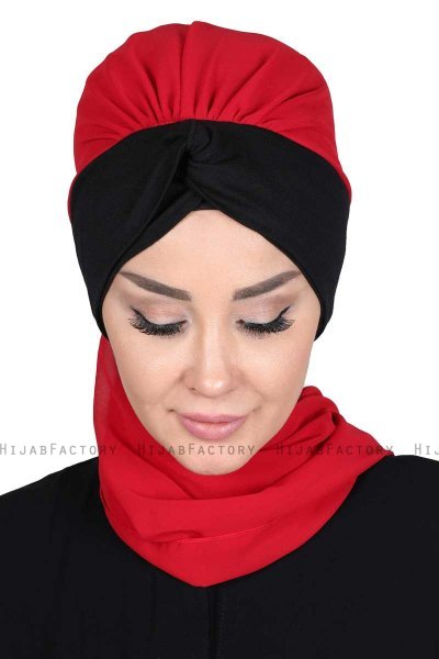 Gill - Rød & Svart Praktisk Hijab