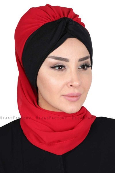 Gill - Rød & Svart Praktisk Hijab