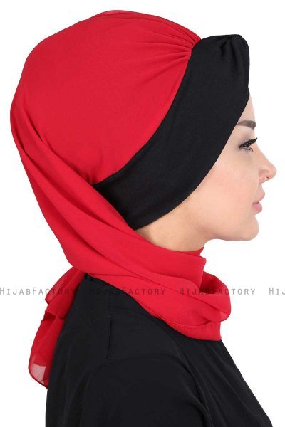 Gill - Rød & Svart Praktisk Hijab