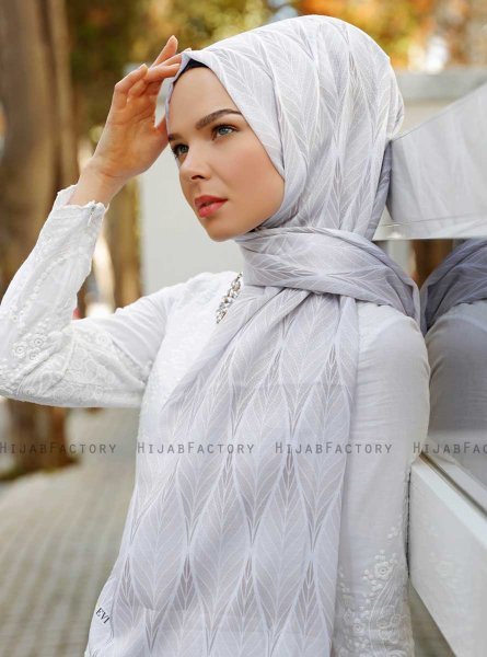 Grå Bladmønster Hijab - Sal Evi