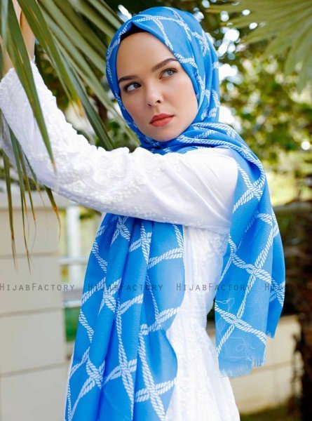 Habibah - Blå Mønstret Hijab - Sal Evi