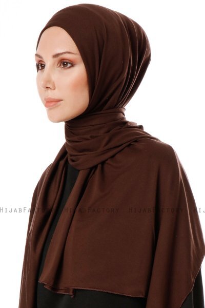 Hande - Mørkebrun Bomull Hijab - Gülsoy
