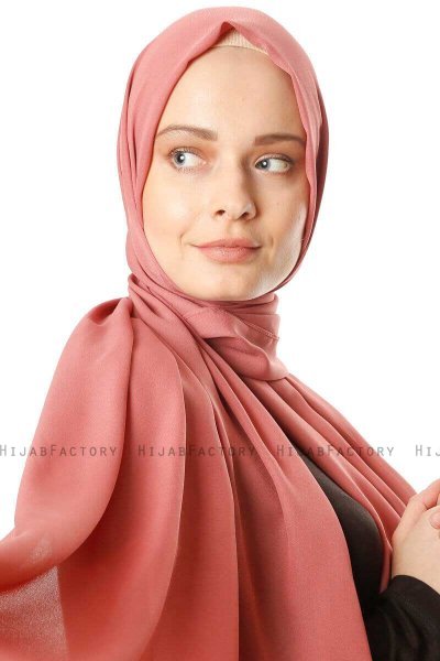 Hazal - Mursteinsrød Crepe Hijab - Ecardin