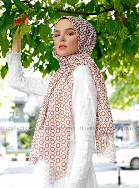 Isbah - Brun Mønstret Hijab - Sal Evi