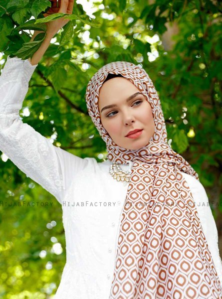 Isbah - Brun Mønstret Hijab - Sal Evi