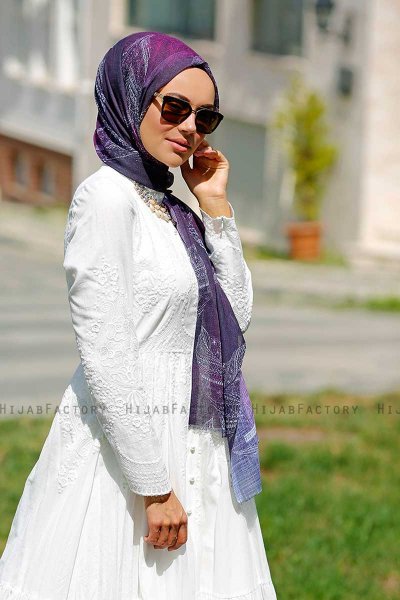 Isfa - Lilla Mønstret Hijab - Sal Evi