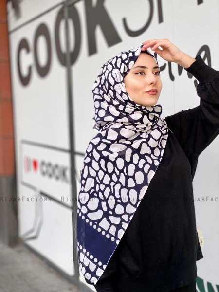 Iza - Marineblå & Hvit Mønstret Bomull Hijab - Mirach