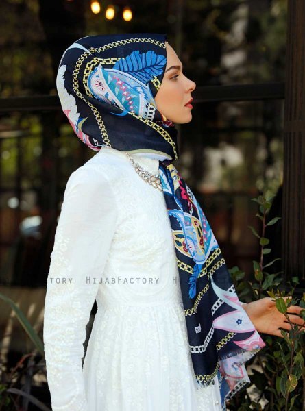 Jumana - Marineblå Mønstret Hijab - Sal Evi