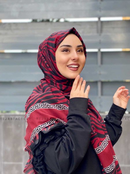 Kadifa - Bordeaux Mønstret Bomull Hijab - Mirach