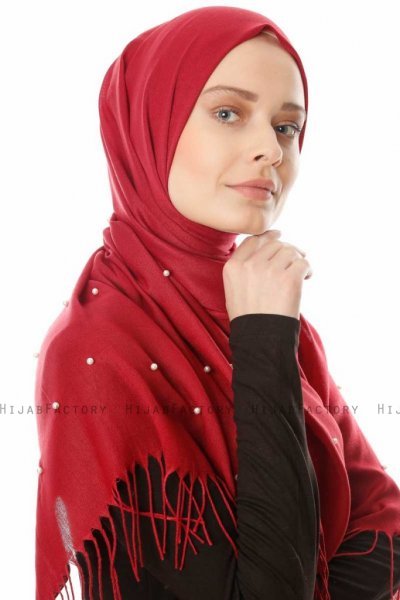Kadri - Bordeaux Hijab Med Perler - Özsoy