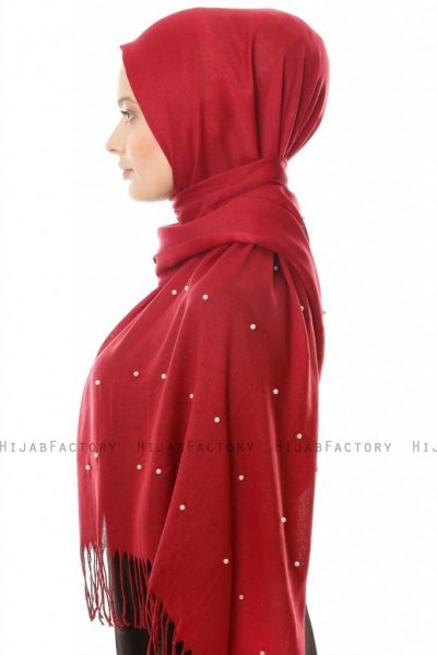 Kadri - Bordeaux Hijab Med Perler - Özsoy