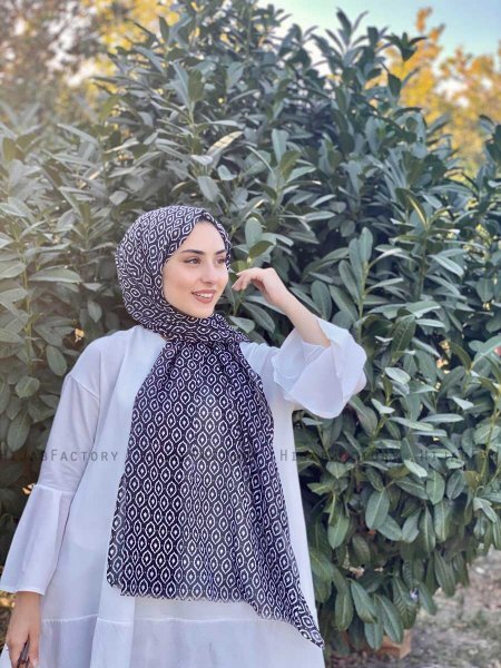 Kalila - Svart Mønstret Bomull Hijab