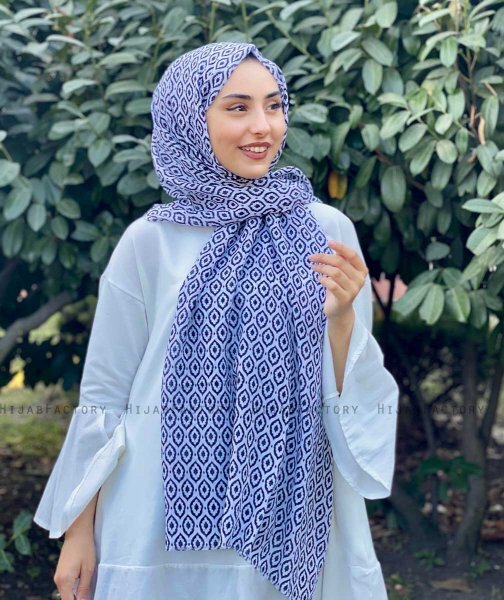 Kalila - Hvit Mønstret Bomull Hijab
