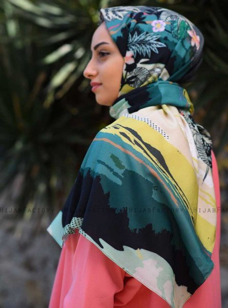 Khawla - Grønn & Khaki Mønstret Bomull Hijab
