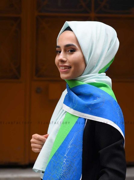 Khawla - Grønn Mønstret Bomull Hijab
