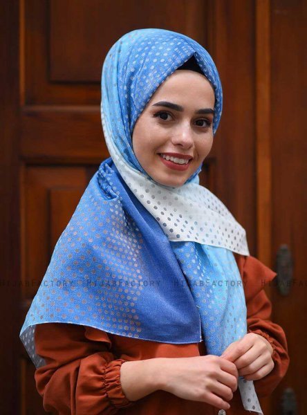 Khawla - Lyseblå Mønstret Bomull Hijab