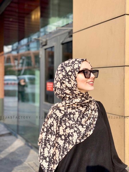 Lamia - Creme Mønstret Crepe Hijab - Mirach