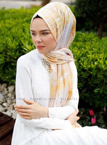 Luthfa - Gul Mønstret Hijab - Sal Evi