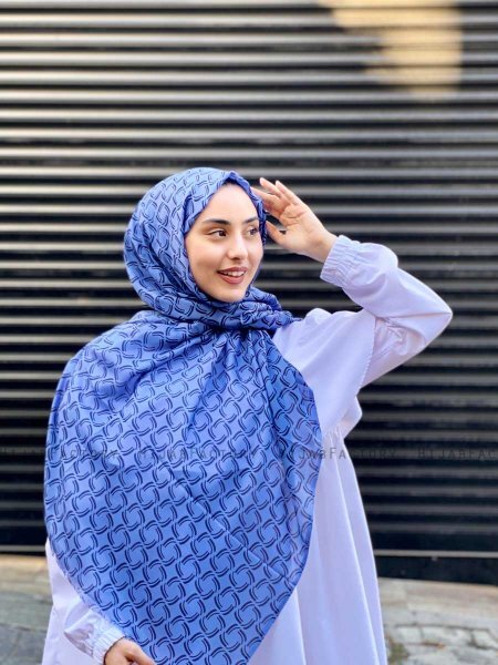 Mahek - Blå Mønstret Bomull Hijab