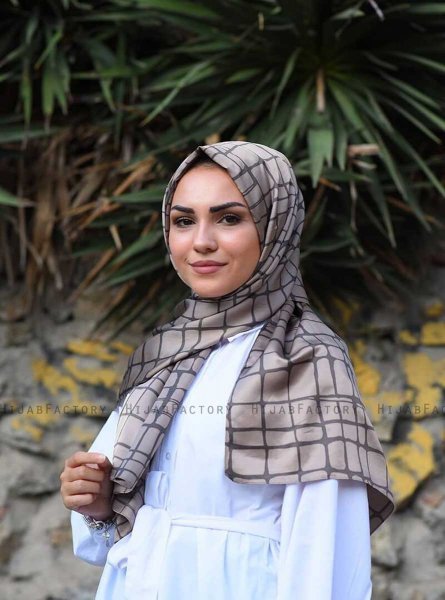 Mahmuna - Taupe Mønstret Satin Hijab