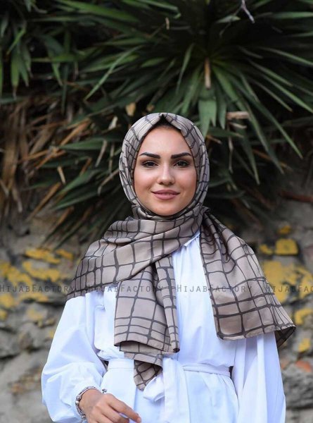 Mahmuna - Taupe Mønstret Satin Hijab