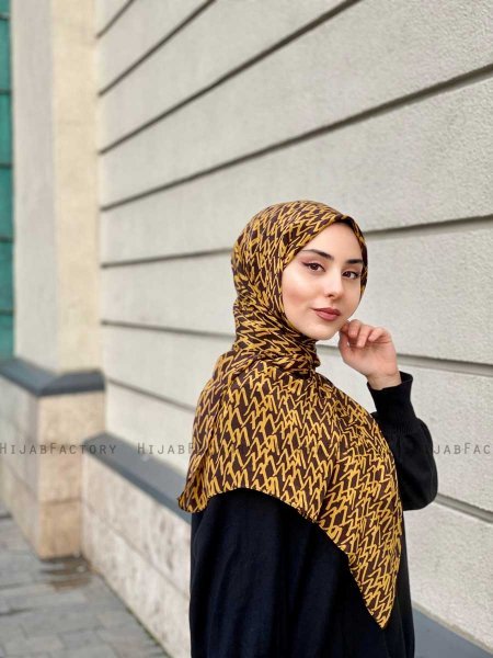Majda - Sennepsgul Mønstret Crepe Hijab - Mirach