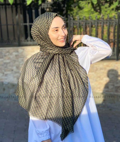 Malala - Khaki Mønstret Bomull Hijab