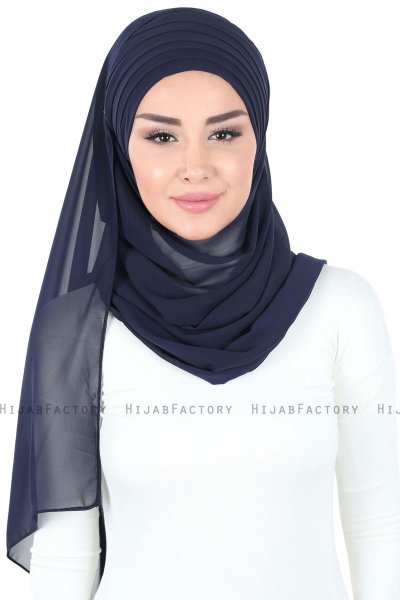 Malin - Marineblå Praktisk Chiffon Hijab