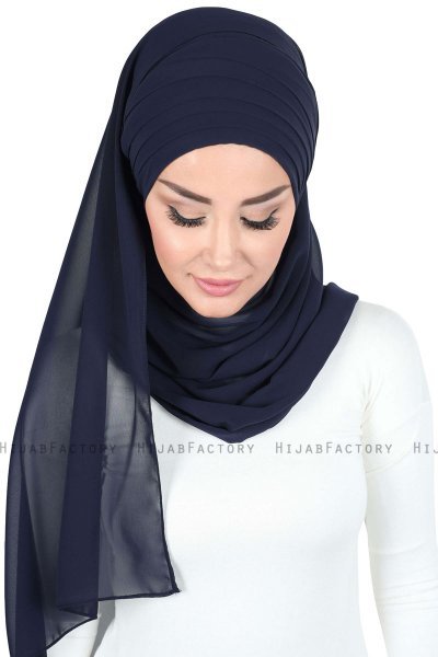 Malin - Marineblå Praktisk Chiffon Hijab
