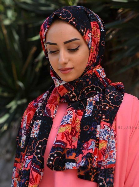 Marwa - Rosa Mønstret Crepe Hijab