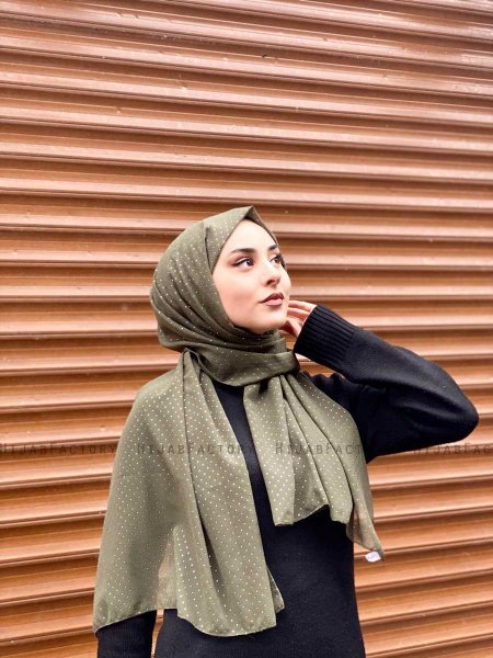 Maryna - Khaki Mønstret Chiffon Hijab - Mirach