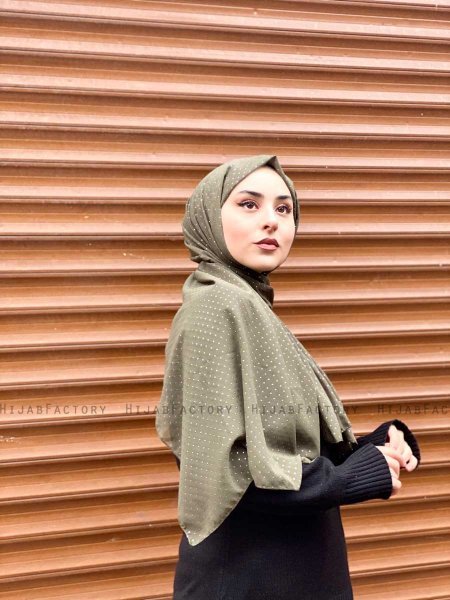 Maryna - Khaki Mønstret Chiffon Hijab - Mirach