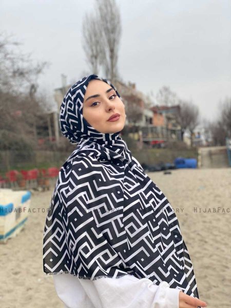Meher - Svart Mønstret Bomull Hijab