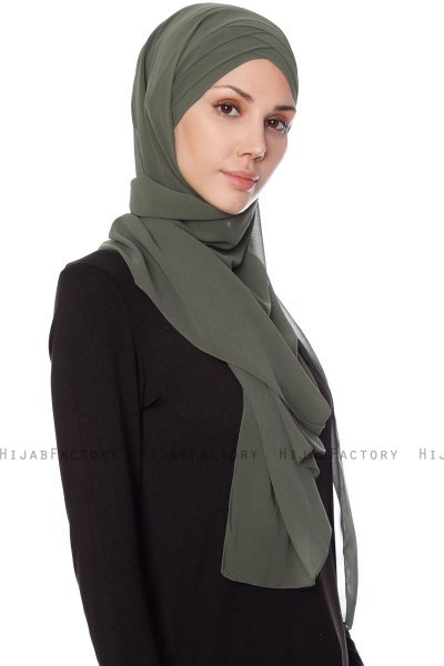 Mehtap - Khaki Praktisk One Piece Chiffon Hijab