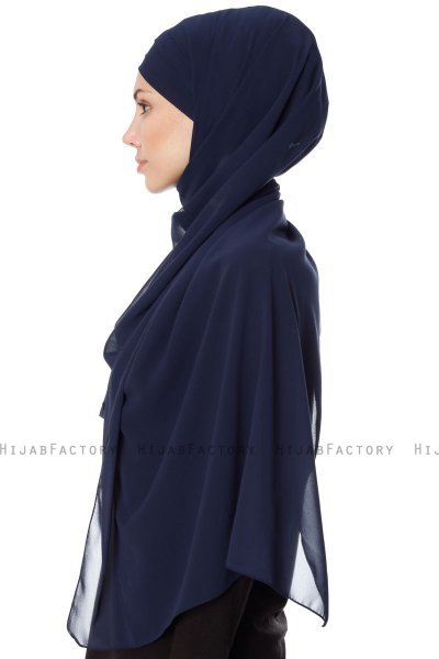 Mehtap - Marineblå Praktisk One Piece Chiffon Hijab