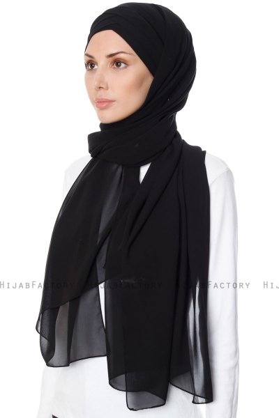 Mehtap - Svart Praktisk One Piece Chiffon Hijab