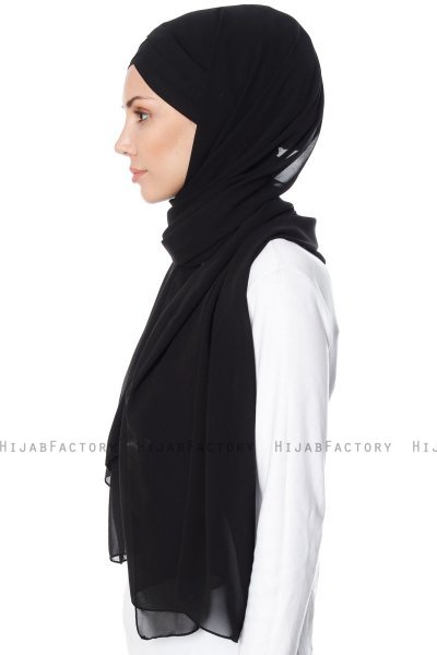 Mehtap - Svart Praktisk One Piece Chiffon Hijab