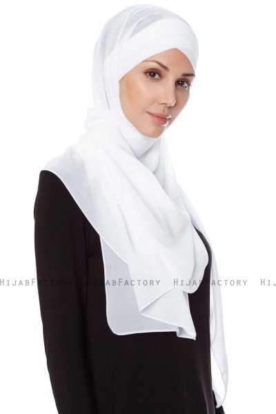 Mehtap - Hvit Praktisk One Piece Chiffon Hijab