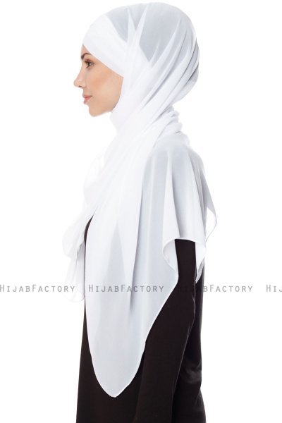 Mehtap - Hvit Praktisk One Piece Chiffon Hijab