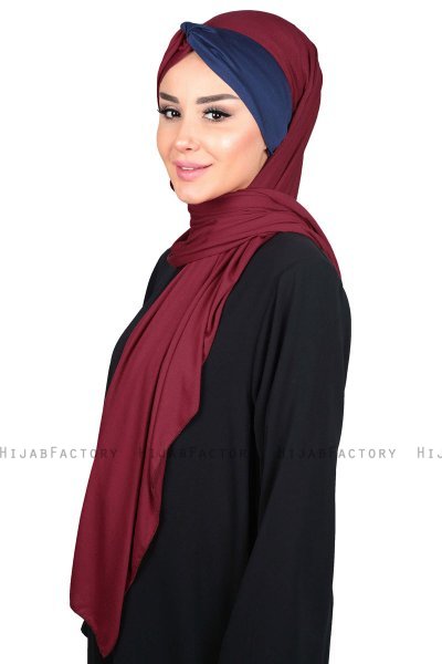 Mikaela - Bordeaux & Marineblå Praktisk Bumull Hijab