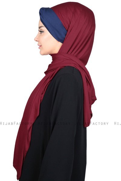 Mikaela - Bordeaux & Marineblå Praktisk Bumull Hijab