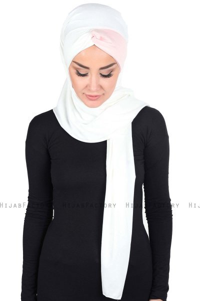 Mikaela - Creme & Gammelrosa Praktisk Bumull Hijab