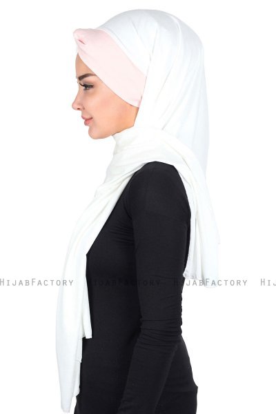 Mikaela - Creme & Gammelrosa Praktisk Bumull Hijab